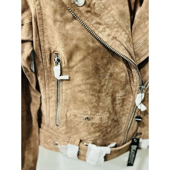 BLANK NYC Moto Jacket Suede Leather Light Brown Coffee Bean NEW W/ Tags Size S - Picture 6 of 12